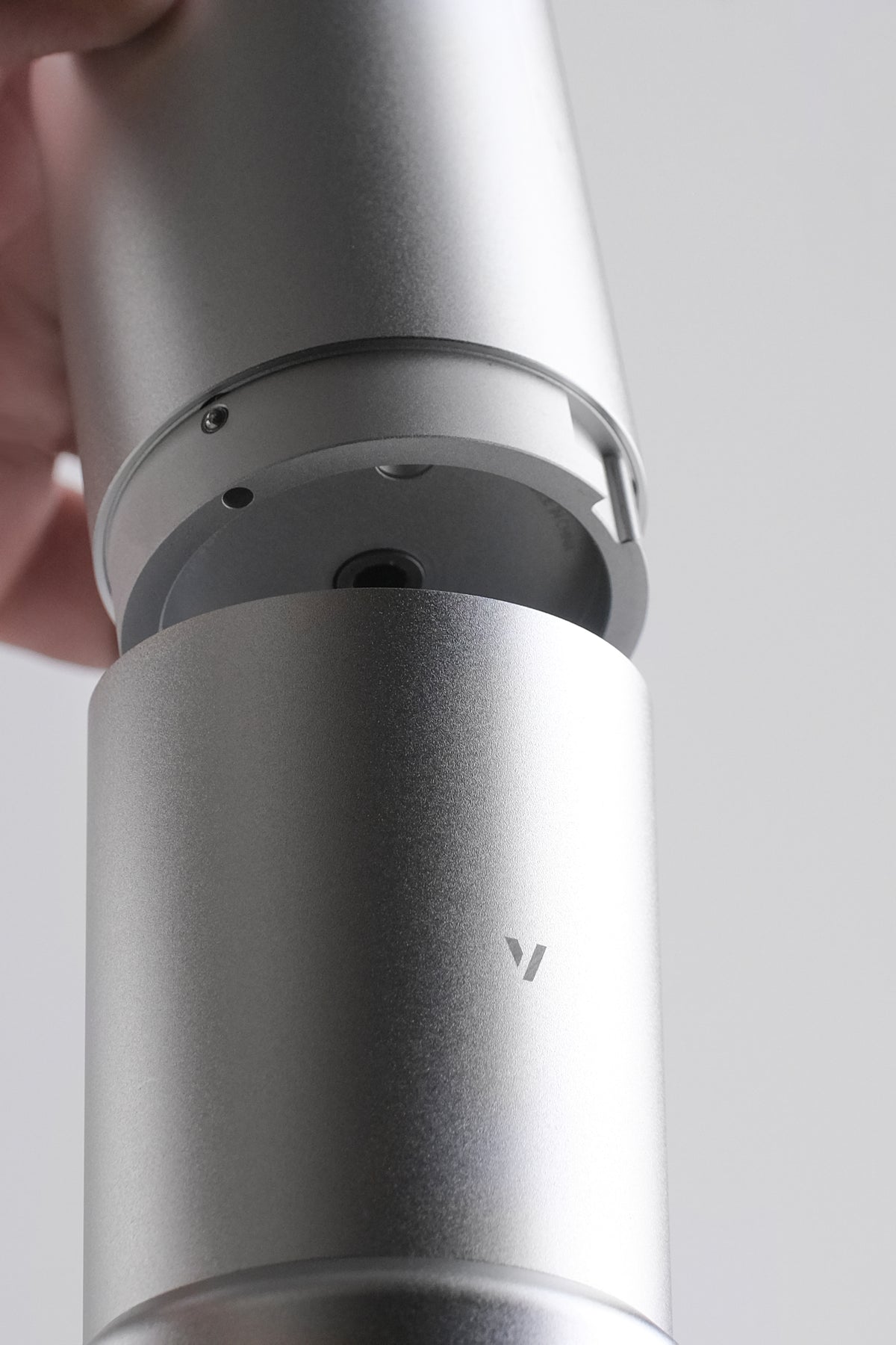 The quick-connect motor being fitted to the current silver EVO grinder