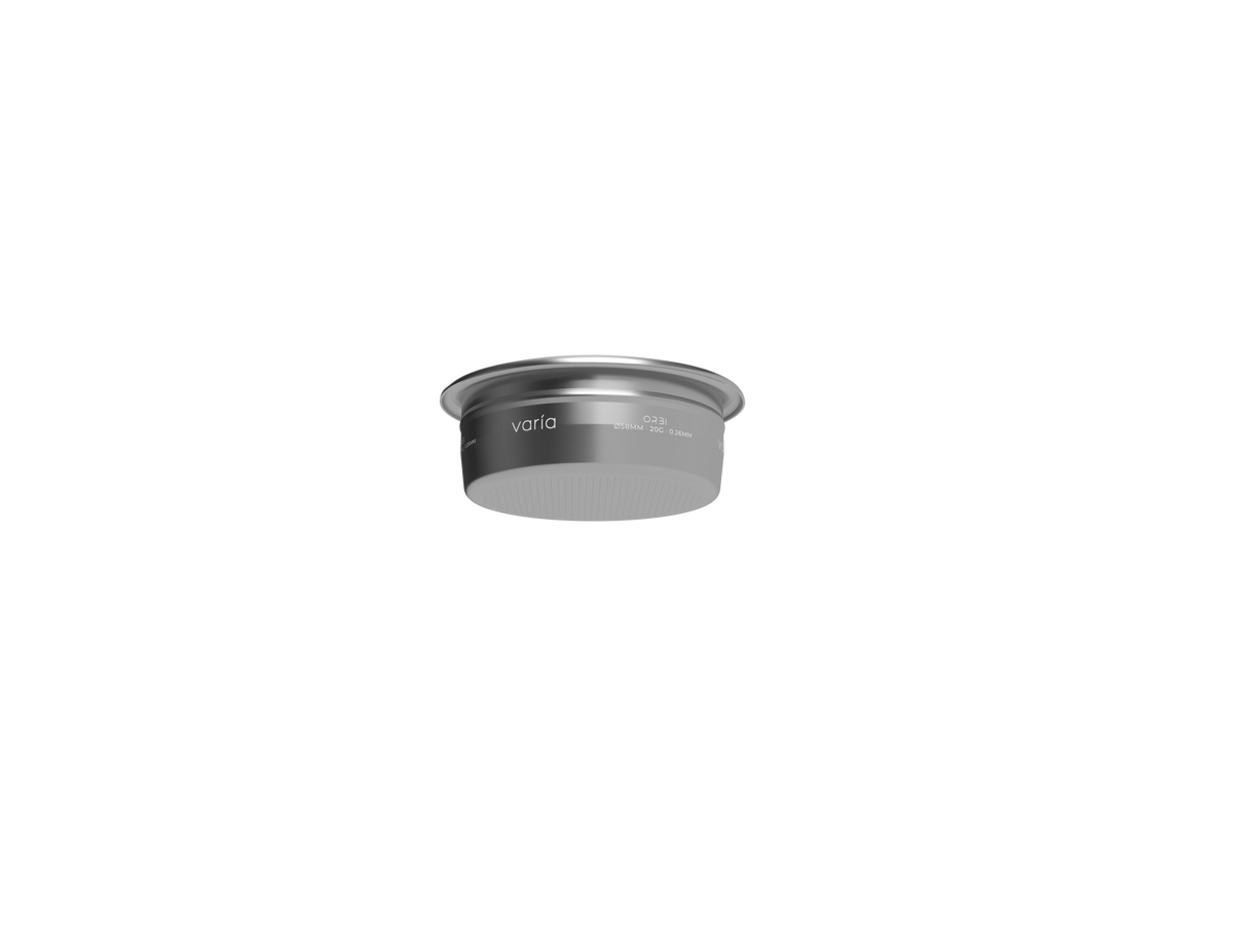 Standard ORBI 58 mm espresso basket — front and underside view