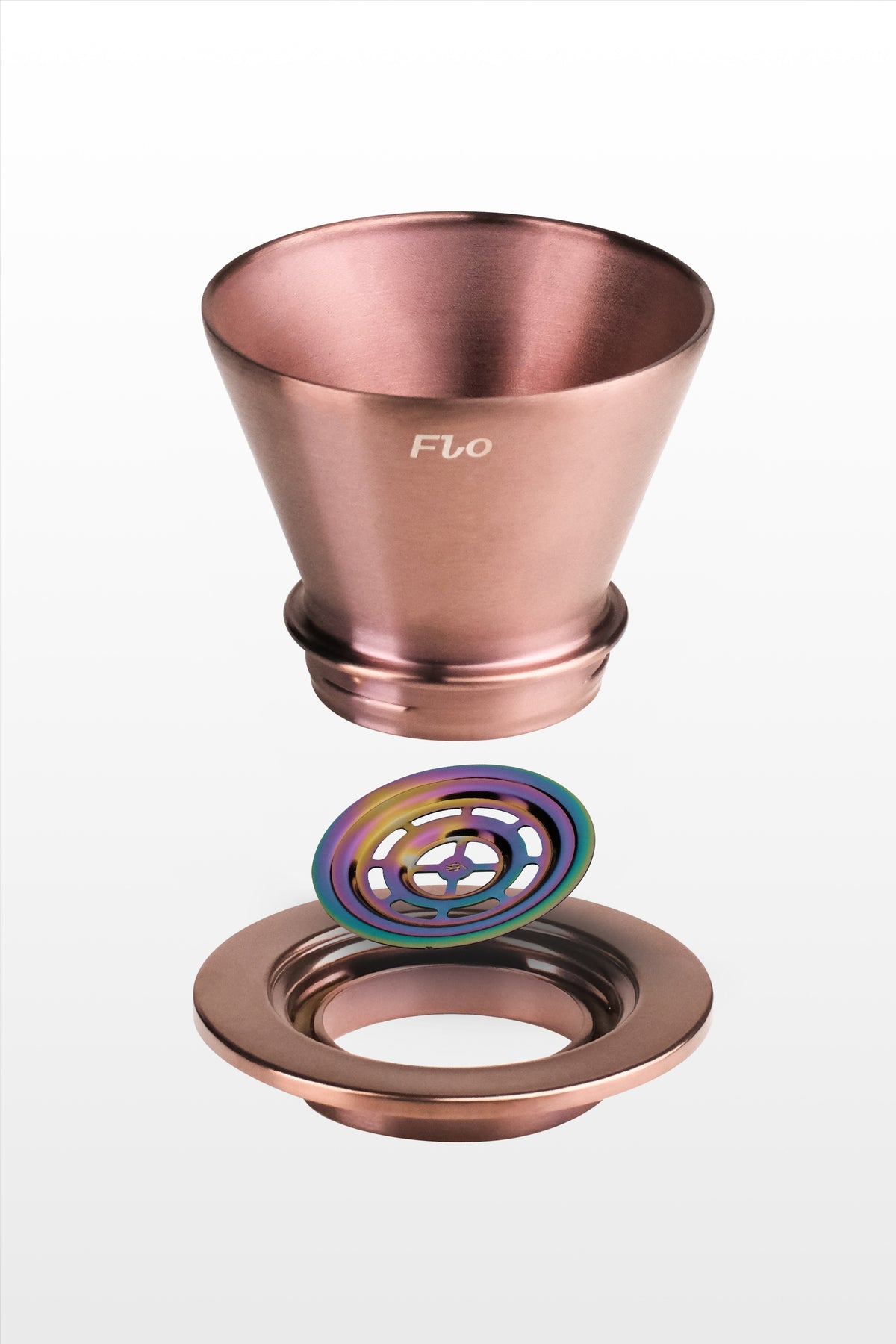FLO Rose separated into dripper, screen and base