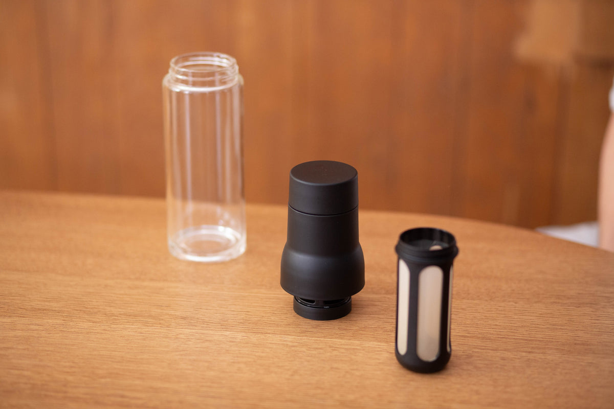 The bottle and filter system, separated.