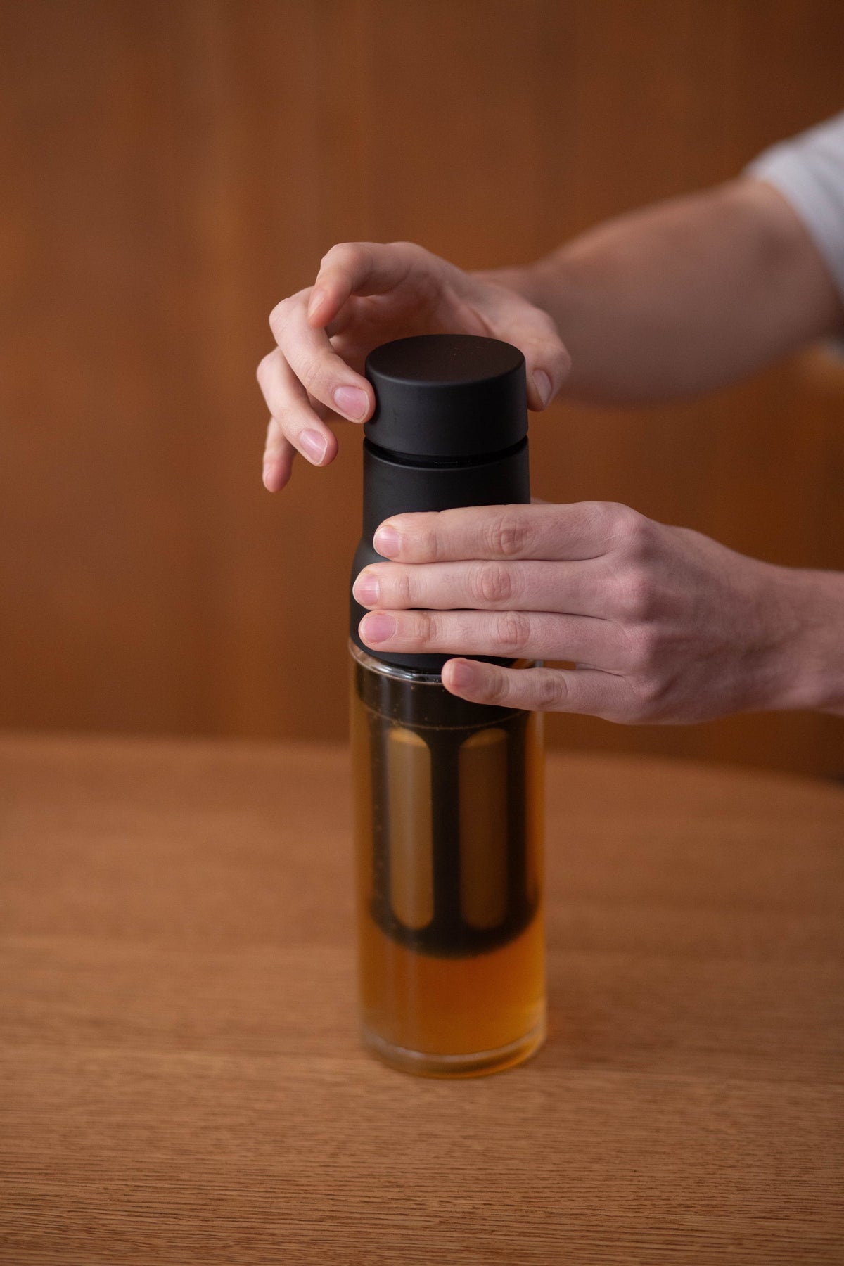 Close the lid before gently inverting.