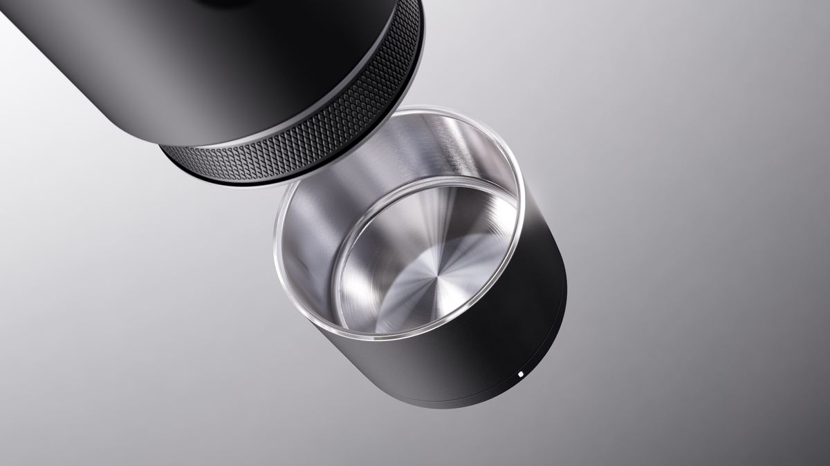 ORBI portable cup and brewer showing the stainless-steel cup interior